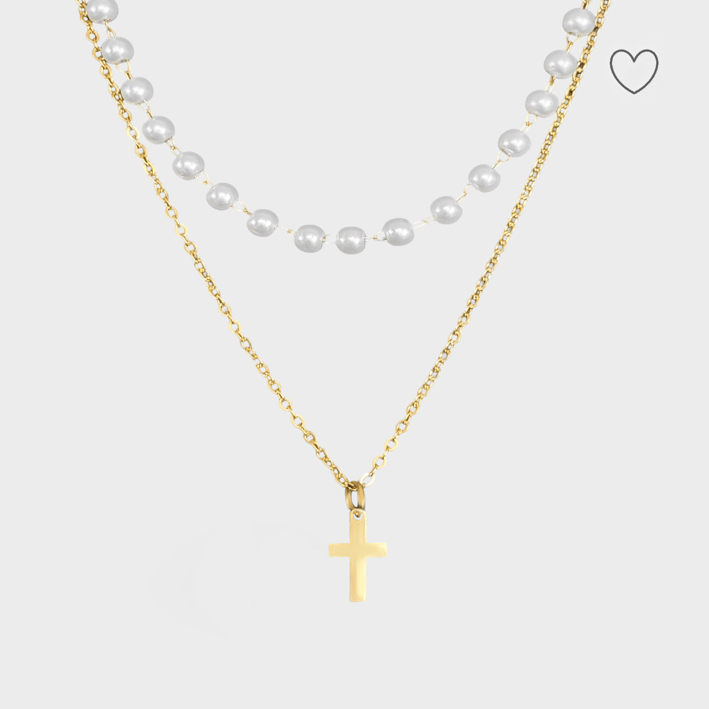 Elegante Kreuz-Perlen Halskette 24K