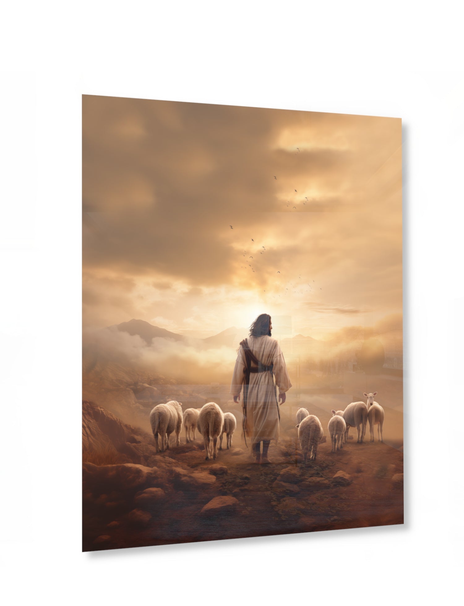 Jesus der gute Hirte - Glas Wandbild