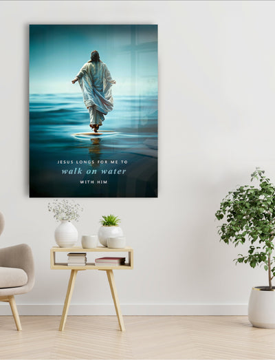 Jesus walk on Water - Glas Wandbild